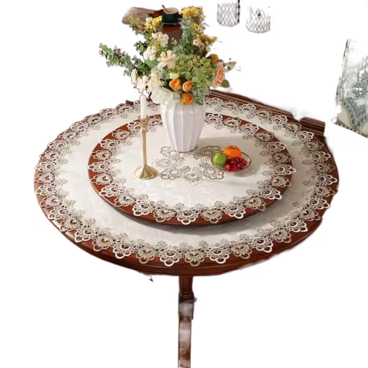 Decoración de banquete redonda de alta gama, mantel antiincrustante de encaje para boda, cubierta de mesa, mantel bordado, camino de mesa - 1