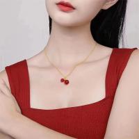 Colgante de Ágata Roja de Oro 18K Auténtico Cadena de Metal AU750 de Lujo Diseño de Cereza - details 0
