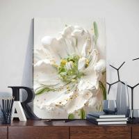 Pintura al óleo blanca enmarcada, lienzo de flores, imagen impresa, póster minimalista, decoración artística de pared para sala de estar - details 2