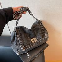 Bolso de hombro, bolso de lona vaquero, estilo callejero, cadena de Metal, bolso Vintage, Color sólido, gran capacidad, bolso cruzado sólido para estudiantes - details 17
