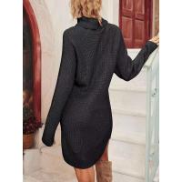 Vestido de punto elegante para mujer cuello redondo, color sólido, estilo elegante - details 9