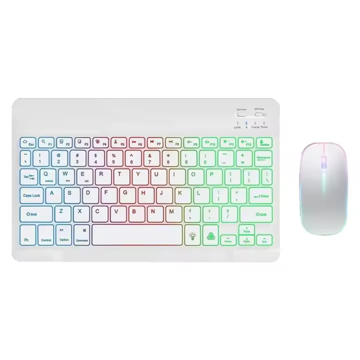 10inch Wireless Keyboard and Mouse RGB Backlit Rechargeable Bluetooth Keyboard and Mouse Combo Kit White - 1