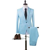 Conjunto de Traje de Negocios para Hombres de Talla Delgada 2Pcs con Blazer de Manga Larga y Traje Largo Color Sólido Estilo Primavera Otoño - details 8