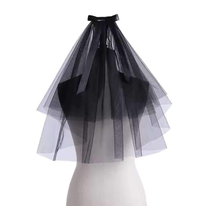 Recién llegado velos de boda de tul velos de novia negros cortos velo de mujer de dos capas accesorios de boda 2025 - 1