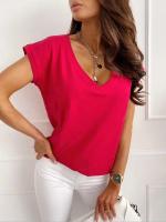 Camiseta blanca básica de verano para mujer, camisetas holgadas de manga corta con cuello en V liso a la moda para mujer - details 3