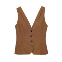 BUNO-Nueva moda para mujer, chaleco ajustado de algodón y lino con una hilera de botones, chaleco con cuello en V, chaleco retro para mujer, top elegante - details 4