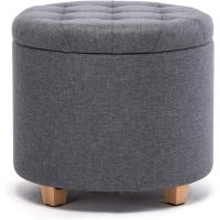 almacenamiento de lino acolchada redonda de 45 cm, taburete puf con almacenamiento (beige) - details 15