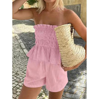 Conjunto de pantalones cortos con volantes sin tirantes, sencillo e informal, moda de verano para mujer - details 1