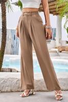 Pantalones de cintura alta para mujer, pantalones de vestir lisos a la moda, pantalones holgados de pierna recta para primavera y otoño - details 7