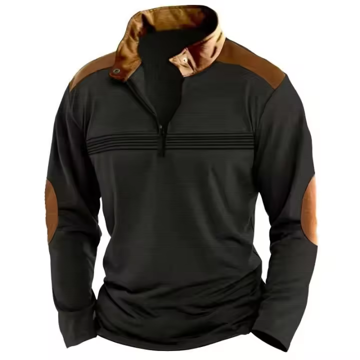 2025 Camisa a cuadros para hombre, polo deportivo de manga larga con cremallera - 1