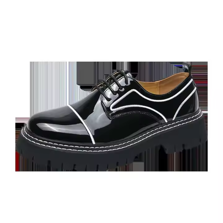 Zapatos de vestir con punta redonda gruesa, suela gruesa, charol antideslizante negro, diseñador informal, lujosos, de negocios, con cara brillante - 1