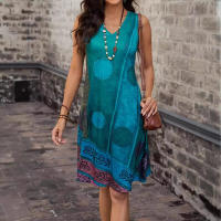 2025 TEMU nuevo vestido informal con cuello en V estampado para mujer - details 3