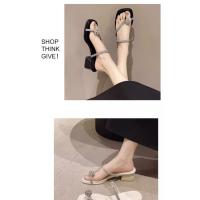 Versátiles Diamantes de Imitación 2025 Verano Sandalias de Punta de Zapatillas Francés con Tacón Grueso Uso de Moda para Mujeres - details 5