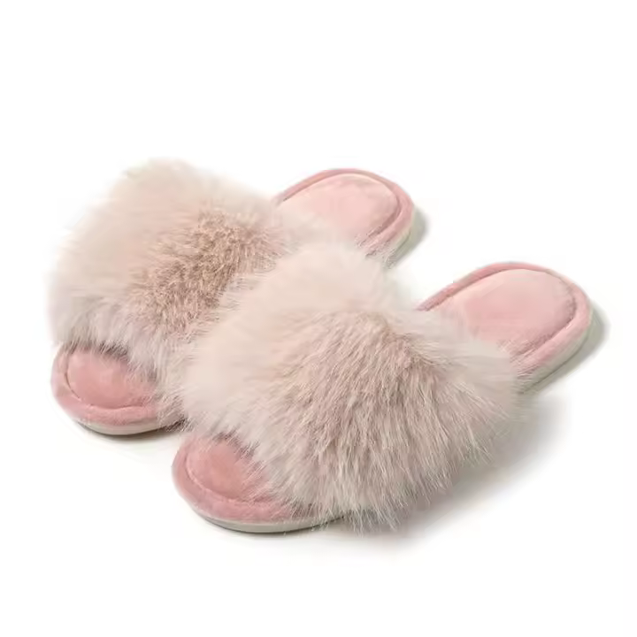 Zapatillas de felpa para interiores esponjosas europeas y americanas para mujer, zapatos de invierno con punta redonda abierta y transfronteriza para niñas en casa - 1