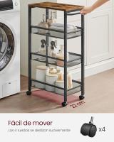 Carro de 4 Niveles, Carro Estrecho de Cocina con Ruedas, con Asa, para Espacio Reducido, 22 x 45,4 x 77 cm, para Cocina, Baño, Salón, Estudio, Marrón Rústico y Negro LRC033B01 - details 3