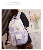 Mochila escolar para niñas adolescentes con diseño de conejo lindo, mochila de moda con contraste de colores, mochila fresca par - details 3