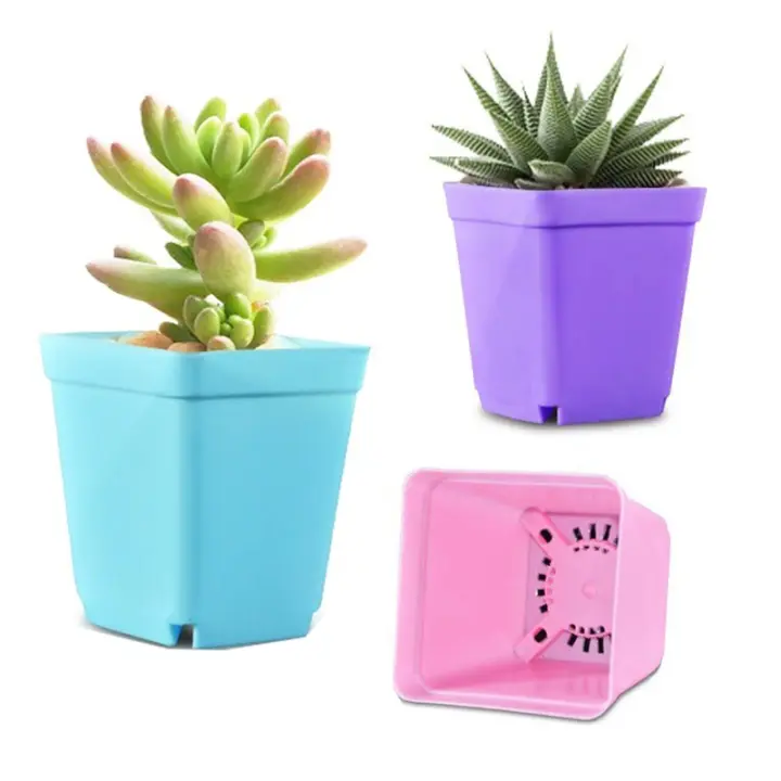 Juego de macetas de 20 piezas, mini maceta cuadrada, siete colores de caramelo mezclados, blanco, amarillo, rosa, verde, azul, morado, negro, maceta de plástico, maceta suculenta con agujeros de drenaje, accesorios útiles para jardín, decoración de mesa, - 1
