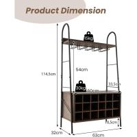 18 Botellas, Estantería para Vino con Soporte para 15 Copas, Organizador de Botellas con Estantes Abiertos para Cocina, Comedor, Bar, 63 x 32 x 114,5 cm - details 2
