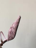 Nuevo temperamento puntiagudo rosa bolsa cabeza media zapatillas mujer malla encaje stiletto tacones altos - details 38
