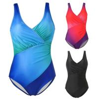Traje de baño de una sola pieza de un solo artículo de tono liso degradado para mujer sexy, ropa de playa - details 4