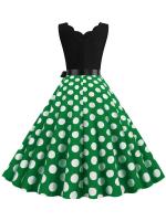 Dot print summer women elegant vintage party casual sleevelss a line dress - details 21