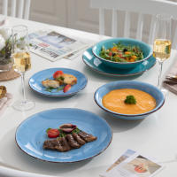 Vancasso BONITA vajilla azul de 18 piezas, juego de platos de cena, platos de sopa, platos de postre, servicio de barro para 6 personas - details 3