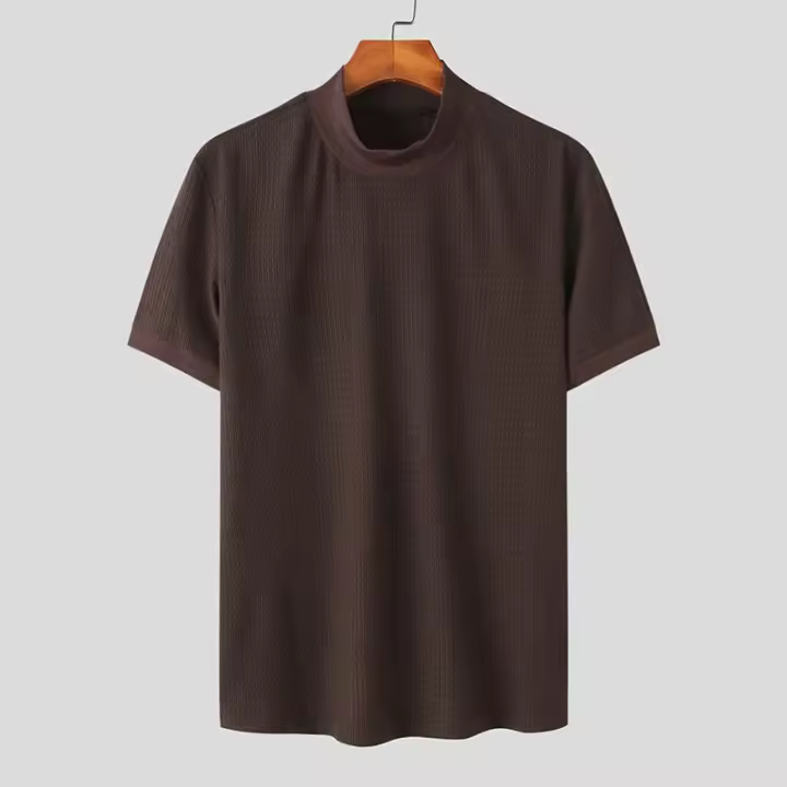 Ropa de lujo para hombre, cuello alto de punto fino, manga corta, Color sólido, S-3XL, verano 2024 - 1