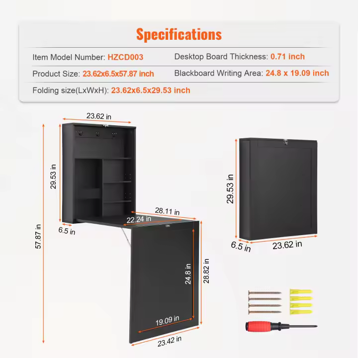 SucceBuy Escritorio montado en la pared, mesa plegable multifunción, escritorio para computadora que ahorra espacio para oficina en casa, área de almacenamiento - 1