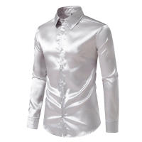 Camisa de vestir de satén de lujo para hombre, esmoquin liso de seda a la moda, informal, para boda, fiesta, graduación y oficina - details 10