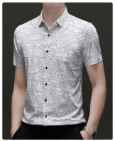 NOVEDAD DE VERANO 2025, camisa elástica estampada versátil informal de manga corta para hombre - details 3