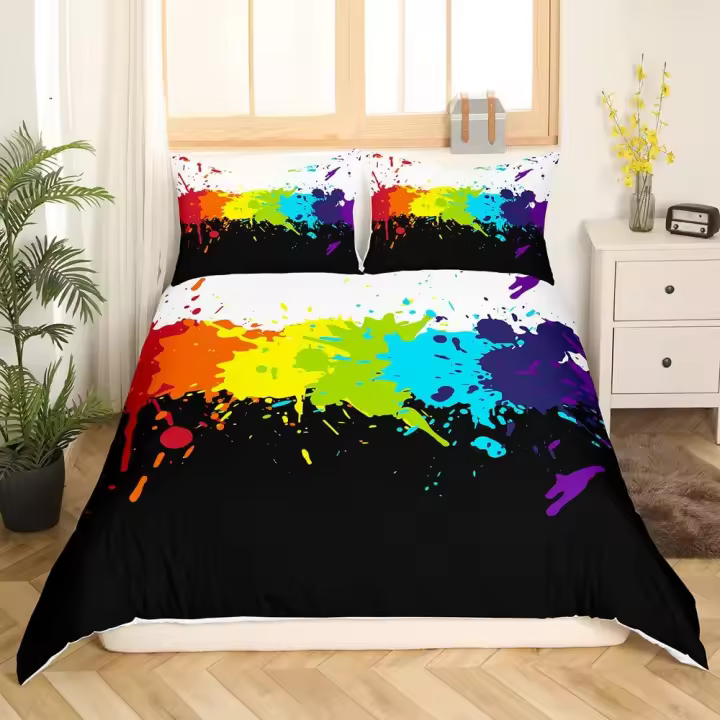 Juego de Ropa de Cama de Nube de Estilo de Dibujos Animados Cubierta de Edredón Arcoiris, Sol y Estrellas Tamaño para Cama Doble Material de Poliéster - 1