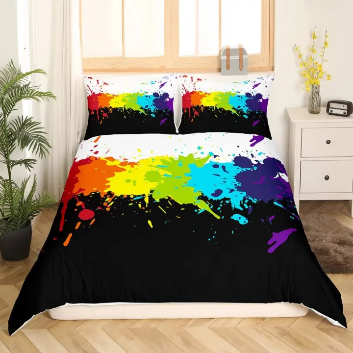 Juego de Ropa de Cama de Nube de Estilo de Dibujos Animados Cubierta de Edredón Arcoiris, Sol y Estrellas Tamaño para Cama Doble Material de Poliéster - 1