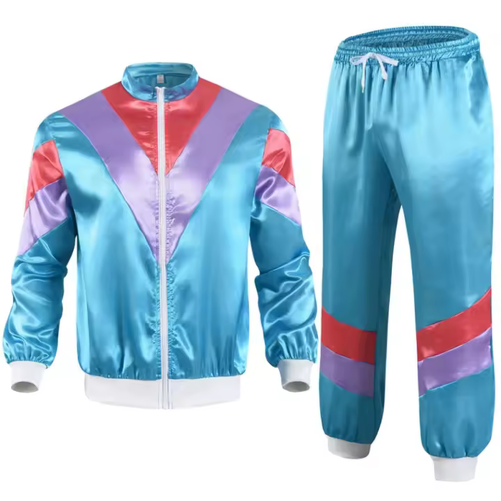 Chándal unisex de los años 80 y 90 para hombre y mujer, estilo hip hop, cortavientos, disco, con bloques de color, abrigo y pantalón, conjunto de chándal retro BSSM - 1