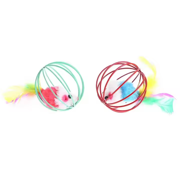 Juguete para mascotas para gatos - Jaula con bolas de ratón de color aleatorio para gatitos - Suministros y accesorios para mascotas para felinos - 1