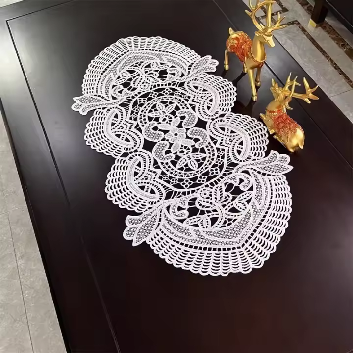 Mantel Ovalado de Crochet Blanco Vintage Pastoral Ideal para Comedor, Cena, Oficina - 1