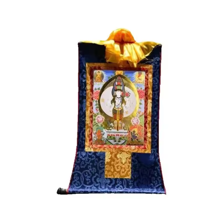 Mil manos Avalokitesvara Thangka Salón Entrada Pintado a mano Estilo Xizang Secta tántrica Imagen colgante Mediana 64 cm - 1