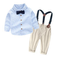 Conjunto de dos piezas de camisa de manga larga y overol estilo coreano para bebé, ropa formal para niños, oferta caliente de otoño. - details 0