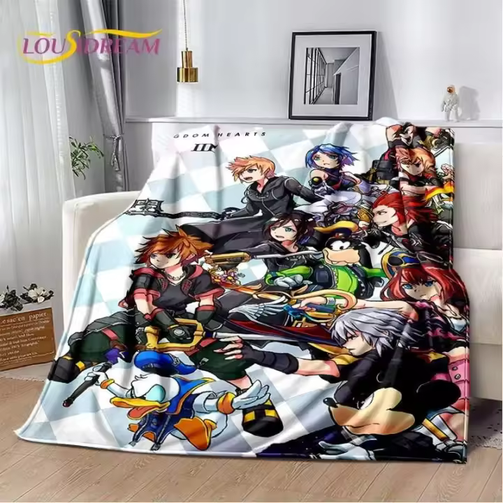 Manta de felpa suave con dibujos animados en 3D Kingdom Hearts, manta de franela para sala de estar, dormitorio, cama, sofá, Picnic, regalo para niños - 1