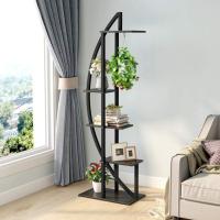 Paquete de 2 soportes para plantas de interior de 5 niveles, estante de exhibición curvo de metal con 2 ganchos para colgar, estante multiusos para macetas de bonsái para interiores - details 1