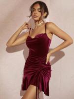 Vestido de tirantes de terciopelo de color liso con volantes irregulares - details 1