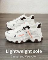 YTMLDY Zapatillas de deporte gruesas para mujer en blanco y azul claro, cubierta sintética ligera y transpirable, plantilla gruesa de EVA acolchada, zapatos deportivos informales con cordones para comodidad en todas las estaciones, calzado cómodo, zapatil - details 1