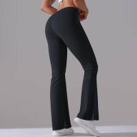 Leggings de yoga de color sólido para mujer, pantalones acampanados de cintura alta, elásticos, entrenamiento, pierna ancha - details 30