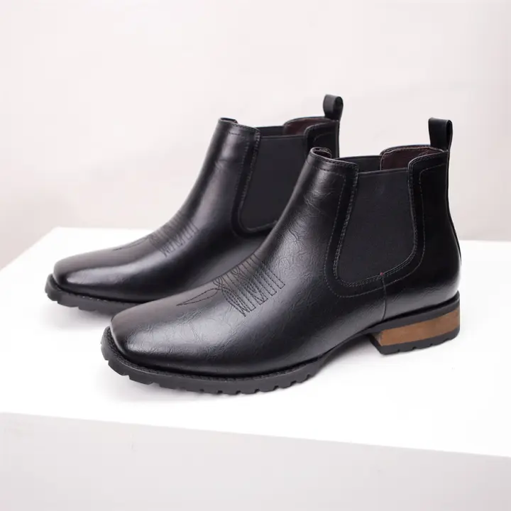 Botas vaqueras occidentales vintage bordadas, botines Chelsea de tacón cuadrado con parte superior baja - 1