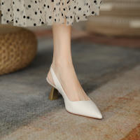 Sandalias Retro Baotou De Tacón Medio para Mujer, Tacones Altos De Aguja De Cuero Suave - details 13