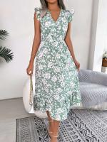 Vestido estampado de primavera y verano para mujer, largo Tre sin mangas, con cuello de seta comestible, adecuado para vacaciones - details 7