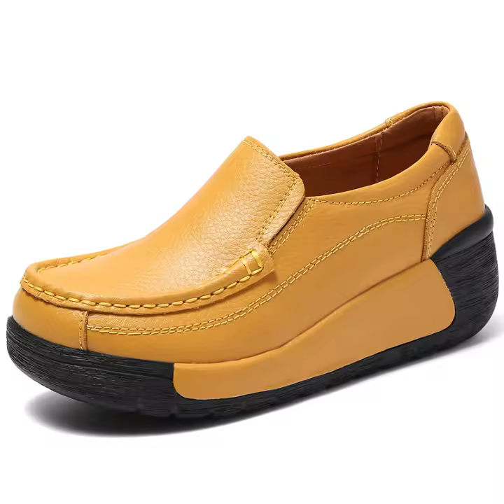 Mocasines sin cordones para mujer Zapatos de plataforma informales con parte superior baja y ancha de cuero cómodos - 1