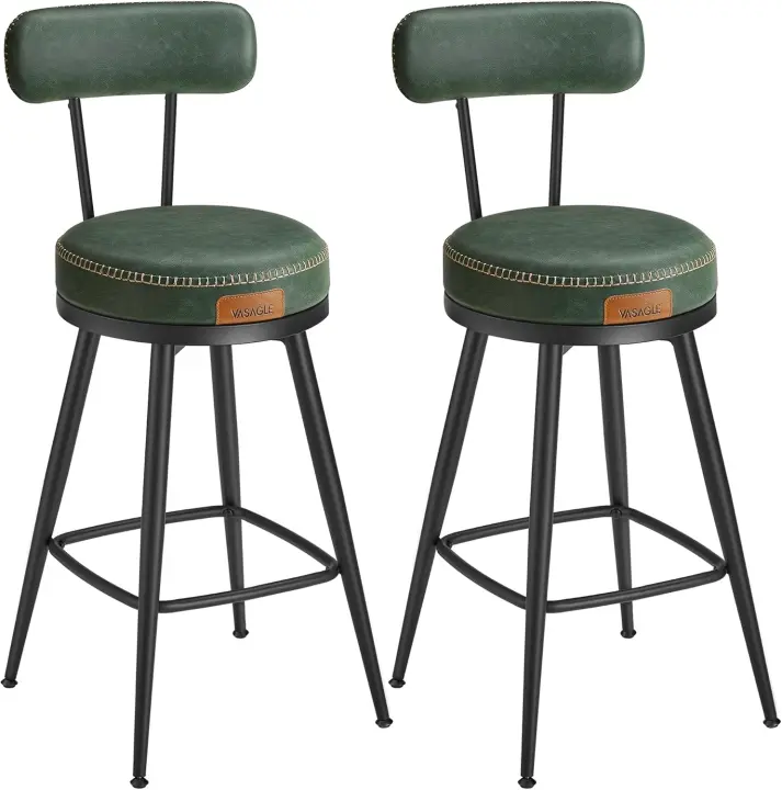 Juego de 2 Taburetes de Bar Sillas Giratorias con Resalto Cuero Sintético con Costuras - 1