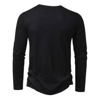 Camisa De Algodón Para Hombre Con Botones Cuello Henley Manga Larga Casual Color Sólido Moda Camisetas Transpirable Ligera Y De Wicking De Humedad - details 8