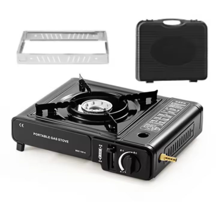 Hornillo de gas portátil, Estufa de cassette portátil, compacto de camping con maletín de transporte, cocina de exterior regulable continuamente con encendido piezoeléctrico automático, Estufa cassette de doble uso ESTUFA DE GAS PORTÁTIL - 1