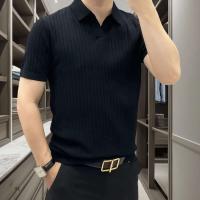 Polo para hombre, camiseta de color sólido, estilo coreano, Raya vertical, ajustado, informal, a la moda, top multifuncional de manga corta - details 2
